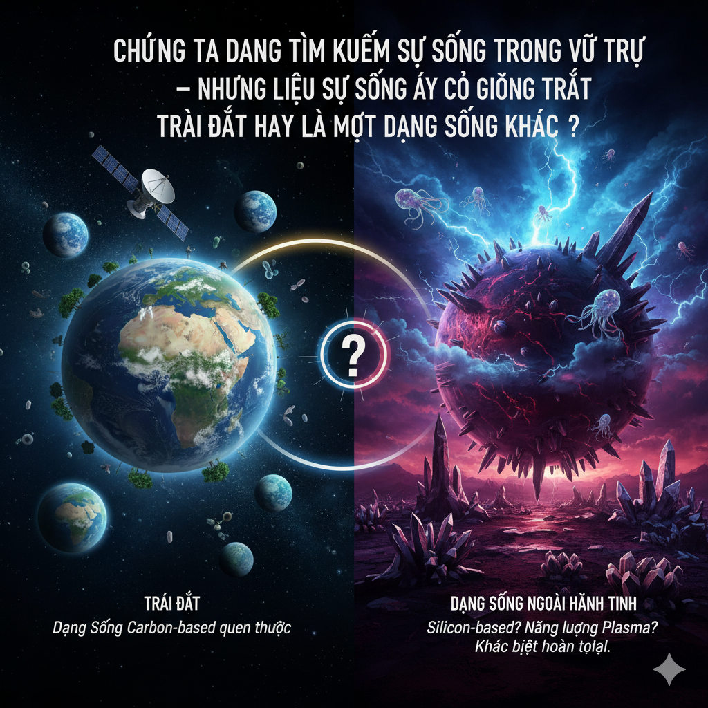 🌌 Chúng ta đang tìm kiếm sự sống trong vũ trụ – nhưng liệu sự sống ấy có giống Trái Đất hay là một dạng sống khác?