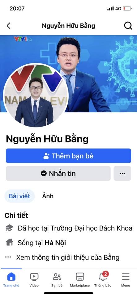 Tài khoản giả mạo BTV Hữu Bằng trên mạng xã hội Facebook.