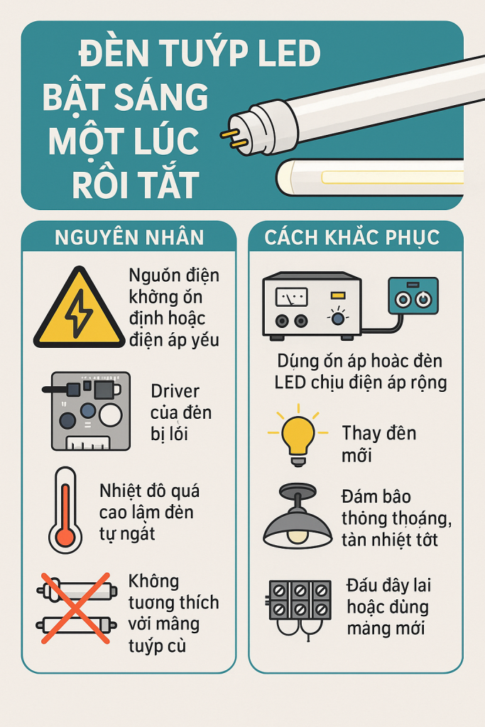 Đèn LED bật sáng một lúc rồi tắt: Nguyên nhân và cách khắc phục hiệu quả
